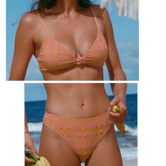Andie Bikini Set Santorini Top Bikini Bottom Gingham pink orange size S NWOT - Picture 1 of 9